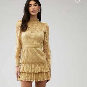 Saylor Adria Pleated Lace Mini Dress Gold S